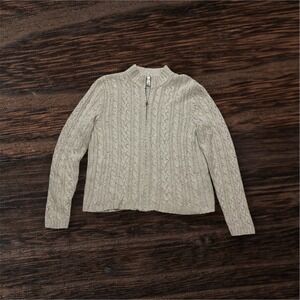 Casual Corner Annex Women's Beige Cable Knit Full Zip Cardigan Sweater